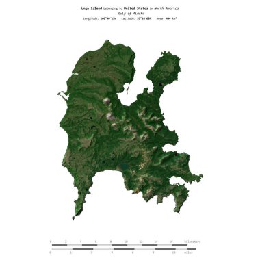 Amerika Birleşik Devletleri 'ne ait Alaska Körfezi' ndeki Unga Adası 17 Ağustos 2019 'da çekilmiş uydu görüntüsüyle izole edilmiştir.