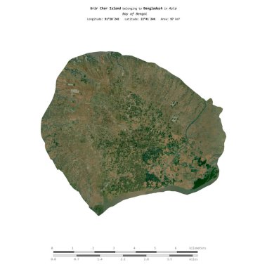 Bengal Körfezi 'ndeki Urir Char Adası, Bangladeş' e ait, 11 Nisan 2023 'te çekilmiş bir uydu görüntüsüyle izole edilmiş,