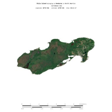 Honduras 'a ait Karayip Denizi' ndeki Utila Adası 10 Şubat 2024 'te çekilmiş uydu görüntüsüyle izole edilmiştir.