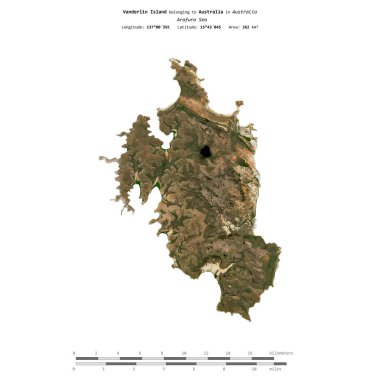 Vanderlin Island in the Arafura Sea, belonging to Australia, isolated on a satellite image taken in June 4, 2023, with distance scale clipart
