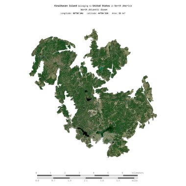 Birleşik Devletler 'e ait Kuzey Atlantik Okyanusu' ndaki Vinalhaven Adası 29 Mayıs 2023 'te çekilmiş uydu görüntüsüyle izole edilmiştir.