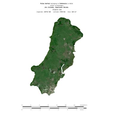 Endonezya 'ya ait Arafura Denizi' ndeki Pulau Workai 20 Ağustos 2019 'da çekilmiş bir uydu görüntüsüyle izole edilmiştir.
