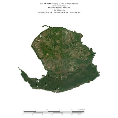 Küba 'ya ait Karayip Denizi' ndeki Gençlik Adası, 24 Aralık 2021 'de çekilen bir uydu görüntüsüyle izole edilmiştir.