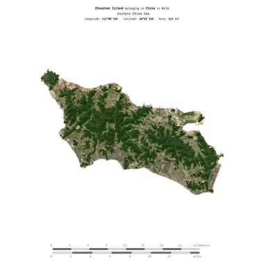 Çin 'e ait Doğu Çin Denizi' ndeki Zhoushan Adası, 1 Kasım 2023 'te çekilmiş uydu görüntüsüyle izole edilmiştir.