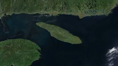 Anticosti Island in the Gulf of St. Lawrence on a satellite image taken in September 1, 2019 clipart