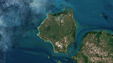 Mercan Denizi 'ndeki Badu Adası. 1 Temmuz 2020' de çekilmiş bir uydu görüntüsü.