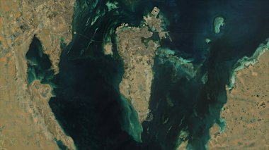 Bahrain Island in the Persian Gulf on a satellite image taken in April 9, 2023 clipart