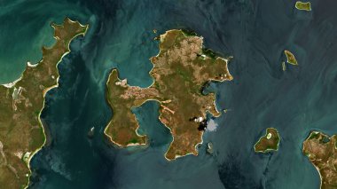Arafura Denizi 'ndeki Bickerton Adası. 18 Şubat 2019' da çekilmiş bir uydu görüntüsü.