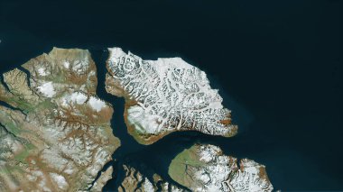 Bylot Island in the Baffin Bay on a satellite image taken in December 31, 2003 clipart