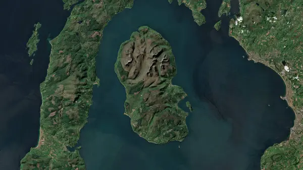 stock image Isle of Arran in the Inner Seas off the West Coast of Scotland on a satellite image taken in June 14, 2023