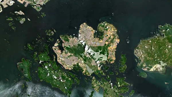 stock image Pulau Batam in the South China Sea on a satellite image taken in September 27, 2023