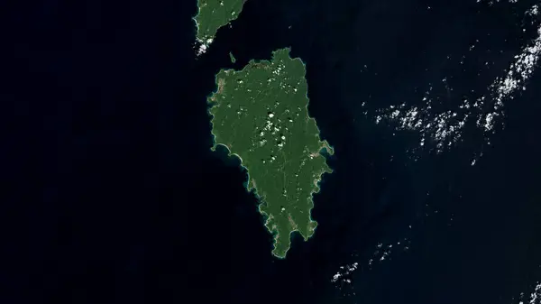 stock image Great Nicobar Island in the Bay of Bengal on a satellite image taken in January 22, 2021