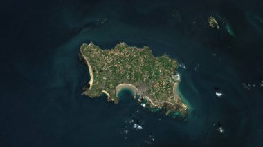 Jersey Island in the English Channel on a satellite image taken in April 20, 2024 clipart