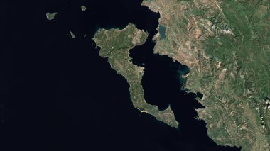 Kerkyra Island in the Ionian Sea on a satellite image taken in October 3, 2023 clipart