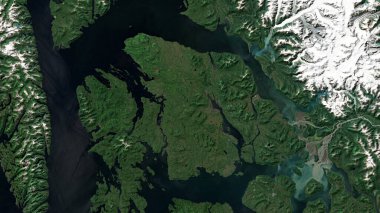 Güneydoğu Alaska 'nın Kıyı Suları' ndaki Kupreanof Adası ve Britanya Kolumbiyası 3 Temmuz 2018 'de çekilmiş bir uydu görüntüsü.