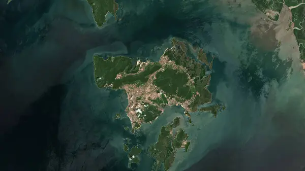 stock image Pulau Langkawi in the Malacca Strait on a satellite image taken in March 12, 2020