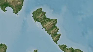 Ege Denizi 'ndeki Andros Adası renkli bir yükseklik haritası üzerinde