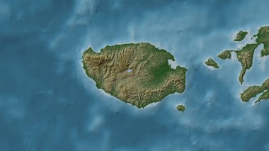 Banda Denizi 'ndeki Pulau Buru renkli bir yükseklik haritası üzerinde