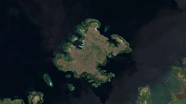 stock image Pulau Wotap in the Banda Sea on a satellite image taken in October 16, 2023