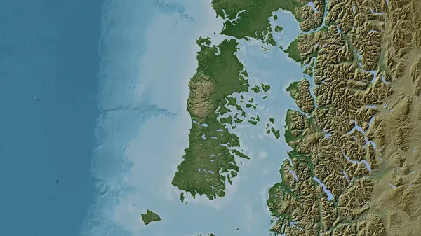 stock image Chiloe Island in the South Pacific Ocean on a colored elevation map