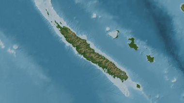 Renkli bir yükseklik haritasında Mercan Denizi 'ndeki Grande Terre Adası