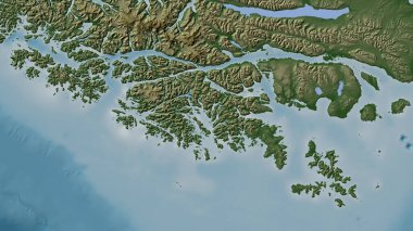 Güney Pasifik Okyanusu 'ndaki Hoste Stewart Adası renkli bir yükseklik haritası üzerinde