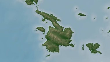 Ege Denizi 'ndeki Kalymnos Adası renkli bir yükseklik haritası üzerinde