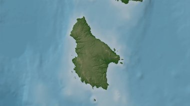 Ege Denizi 'ndeki Kythira Adası renkli bir yükseklik haritası üzerinde