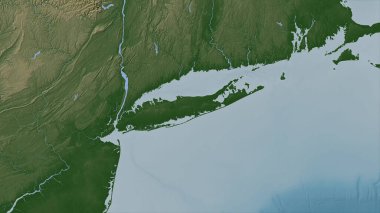 Kuzey Atlantik Okyanusu 'ndaki Long Island renkli bir yükseklik haritasında