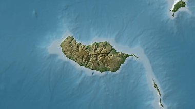 Kuzey Atlantik Okyanusu 'ndaki Madeira Adası renkli bir yükseklik haritası üzerinde