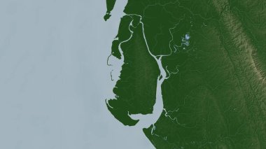 Bengal Körfezi 'ndeki Maheskhali Adası renkli bir yükseklik haritası üzerinde