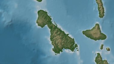 Mercan Denizi 'ndeki Malakula Adası renkli bir yükseklik haritası üzerinde
