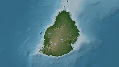 Hint Okyanusu 'ndaki Mauritius Adası renkli bir yükseklik haritası üzerinde