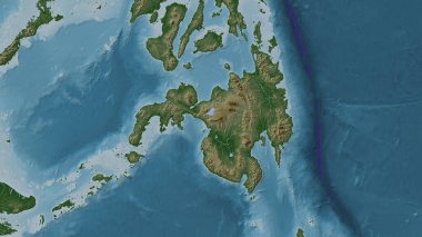 Sulu Denizi 'ndeki Mindanao Adası renkli bir yükseklik haritası üzerinde