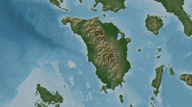 Sulu Denizi 'ndeki Mindoro Adası renkli bir yükseklik haritası üzerinde