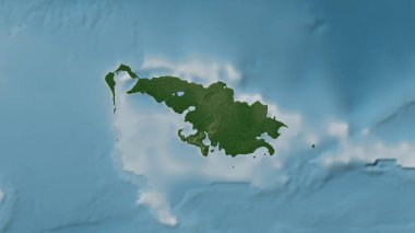 Solomon Denizi 'ndeki Muyua Adası renkli bir yükseklik haritası üzerinde