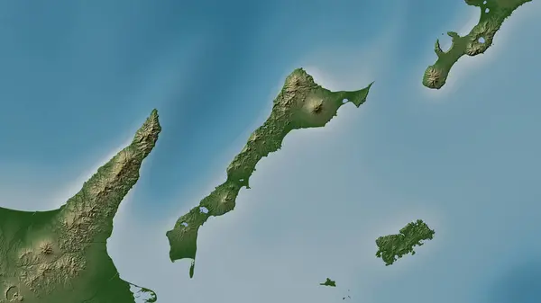 stock image Kunashir Island in the Sea of Okhotsk on a colored elevation map