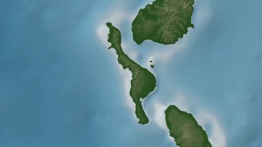 Molukka Denizi 'ndeki Pulau Salebabu renkli bir yükseklik haritası üzerinde