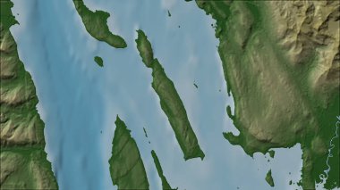 Güneydoğu Alaska 'nın Sahil Suları' ndaki Barınak Adası ve renkli bir yükseklik haritasında Britanya Kolumbiyası
