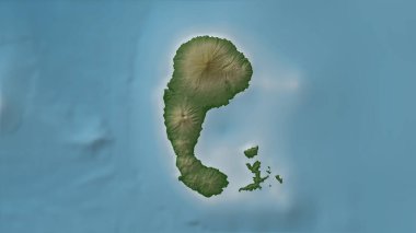 Molukka Denizi 'ndeki Pulau Siau renkli bir yükseklik haritası üzerinde