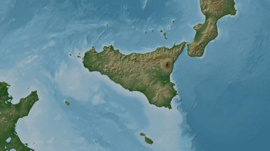 İsola di Sicilya İyon Denizi 'nde renkli bir yükseklik haritası üzerinde