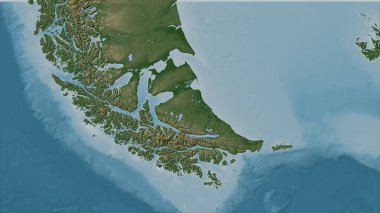 Güney Pasifik Okyanusu 'ndaki Tierra del Fuego Adası renkli bir yükseklik haritası üzerinde