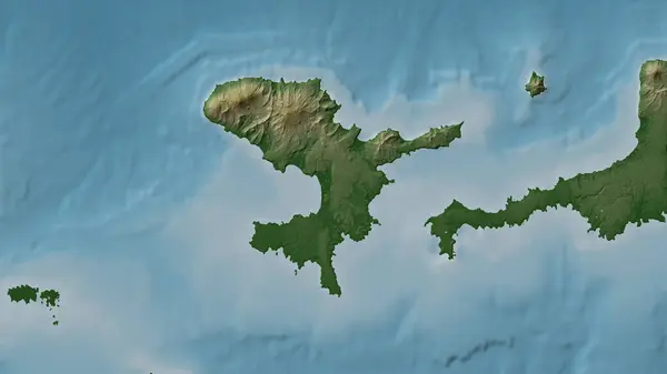 Stock image Tanaga Island in the Bering Sea on a colored elevation map