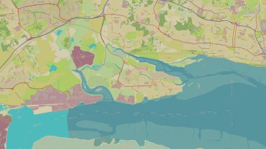Kuzey Denizi 'ndeki Canvey Adası bir topoğrafik OSM İnsani Stil Haritası üzerinde
