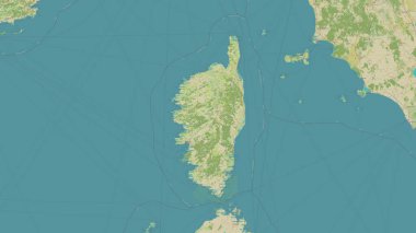 Corsica Island in the Ligurian Sea on a topographic, OSM Humanitarian style map clipart