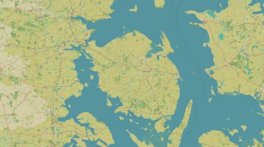 Kattegat 'taki Funen Adası bir topografik, OSM İnsani Yardım Stili haritasında