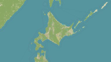 Hokkaido Island in the Japan Sea on a topographic, OSM Humanitarian style map clipart