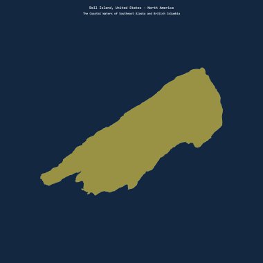 Güneydoğu Alaska 'nın Sahil Suları' ndaki Bell Adası 'nın şekli ve ABD' ye ait British Columbia.