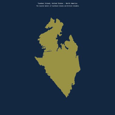 Güneydoğu Alaska 'nın Sahil Suları' ndaki Tuxekan Adası 'nın şekli ve ABD' ye ait British Columbia.