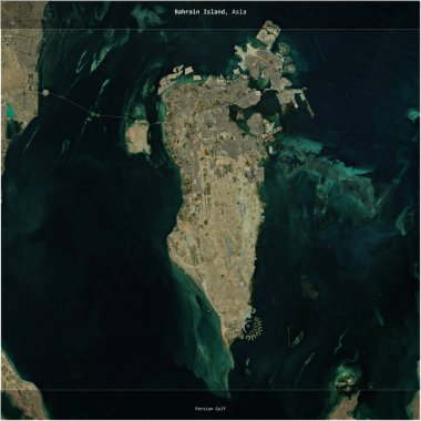 Bahrain Island in the Persian Gulf, belonging to Bahrain, cropped to square on a satellite image taken in December 5, 2023 clipart